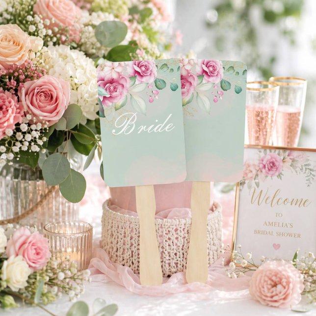 Pink floral bridal shower  hand fan (Creator Uploaded)