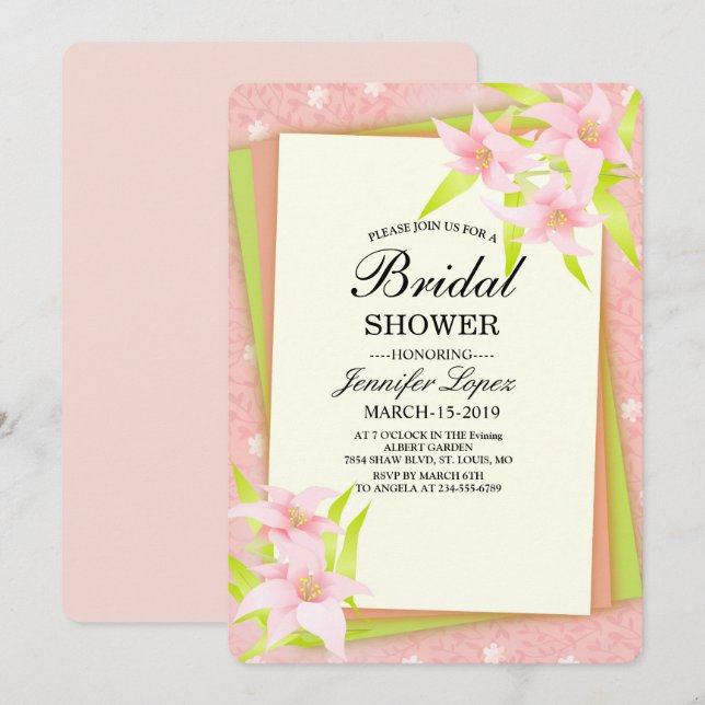 Pink Floral Bridal Shower Invitation (Front/Back)