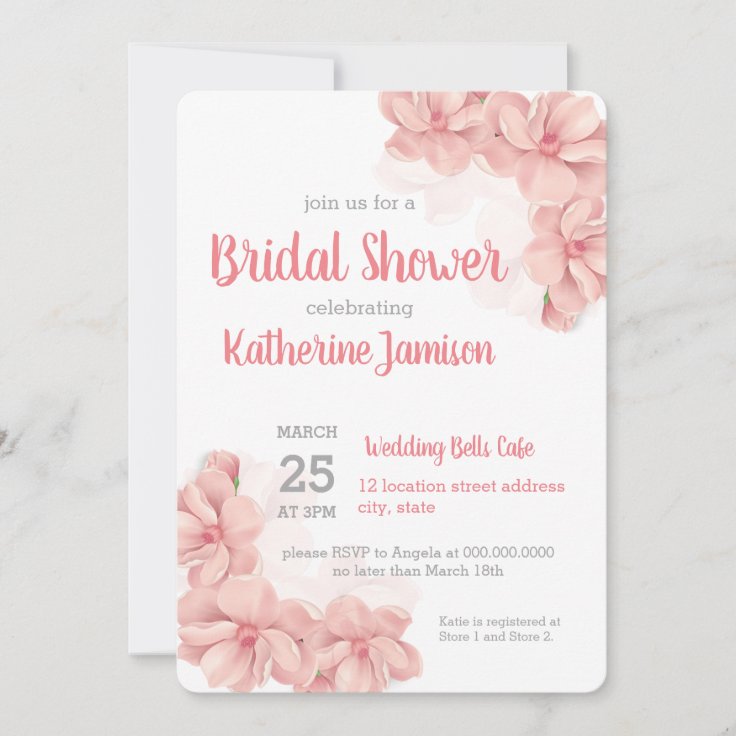 Pink Floral Bridal Shower Invitation Zazzle