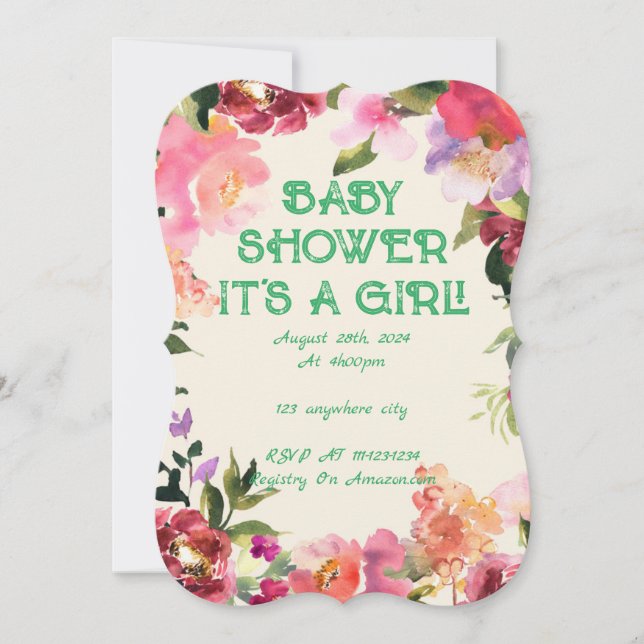Pink floral bridal shower invitation  (Front)
