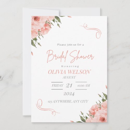 Pink Floral Bridal Shower Invitation