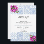 Pink floral bridal shower invitation<br><div class="desc">italian wedding invitation with florals annd blue tiles,  wedding invitation,  instant download and editable text.</div>