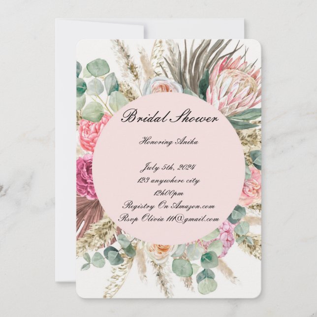 Pink floral bridal shower invitation  (Front)