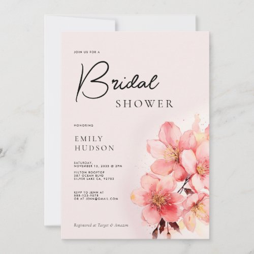 Pink Floral Bridal Shower Invitation