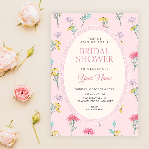 Pink floral bridal shower invitation