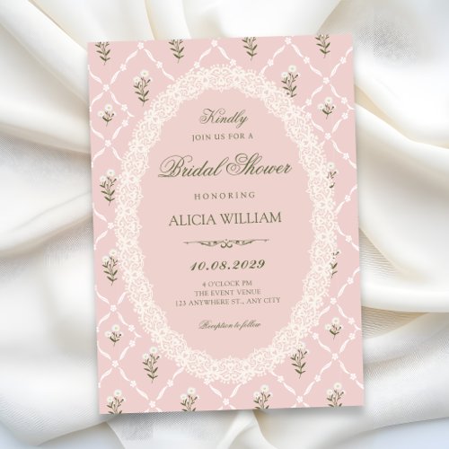 Pink floral bridal shower invitation