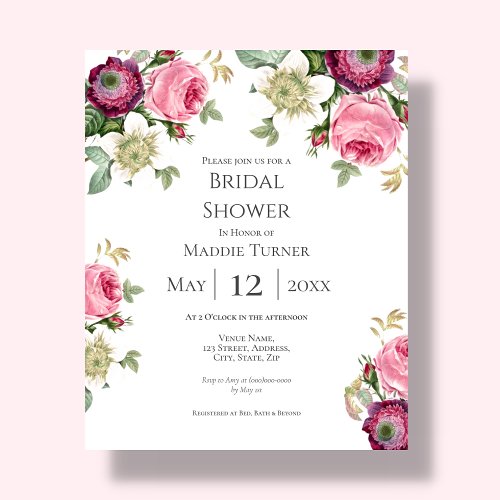 Pink Floral  Bridal Shower Invitation