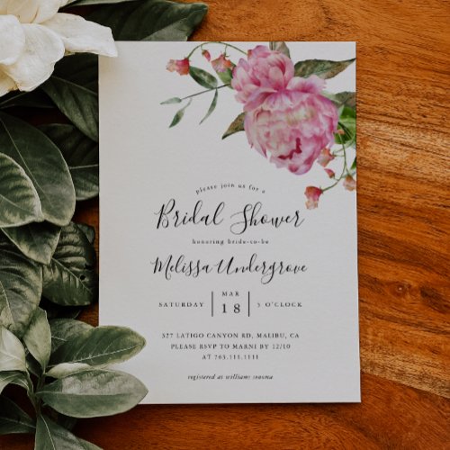 Pink Floral Bridal Shower  Invitation