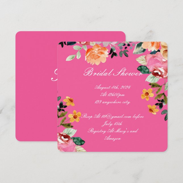 PINK FLORAL BRIDAL SHOWER INVITATION (Front/Back)