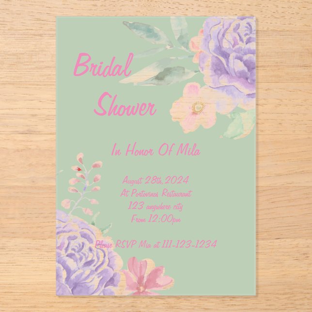 Pink floral bridal shower invitation  (Front)