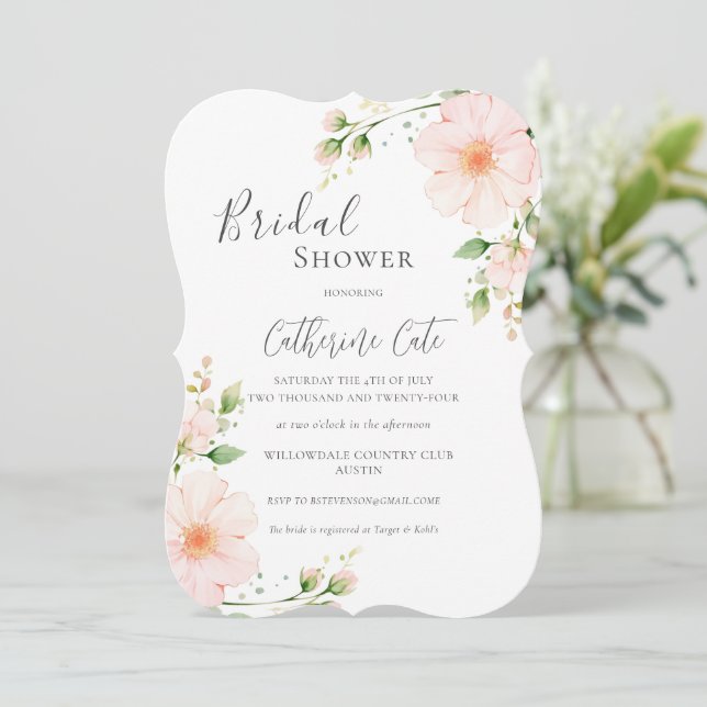 Pink Floral Bridal Shower Invitation (Standing Front)