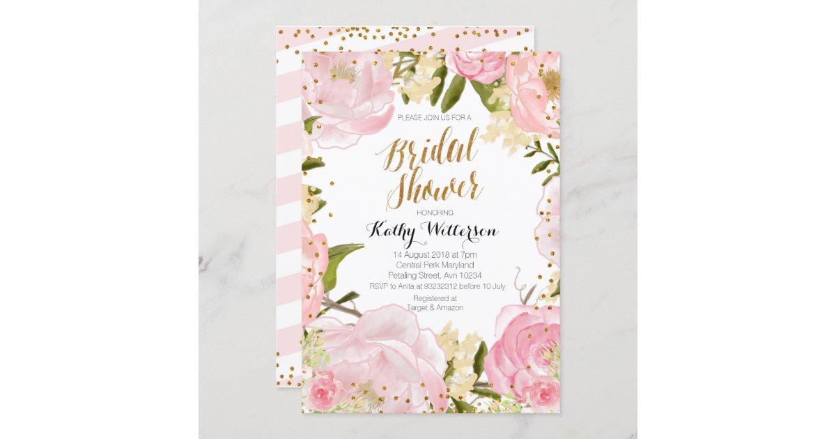 Pink Floral Bridal Shower Invitation Card 