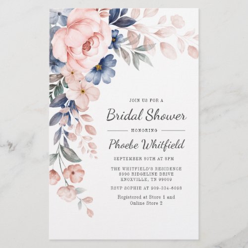 Pink Floral Bridal Shower Invitation Stationery