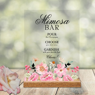 Pink Floral Bridal Shower Mimosa Bar Acrylic Sign