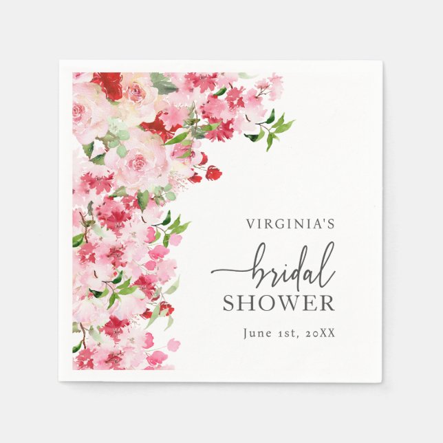 Pink Floral Bridal Shower Napkins (Front)