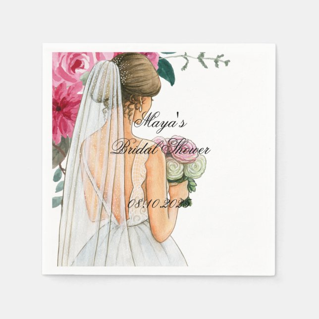 Pink floral bridal shower  napkins (Front)