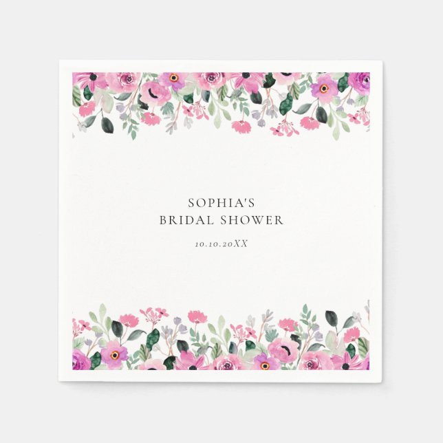 Pink Floral Bridal Shower  Napkins (Front)