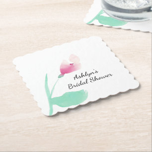 Pink Floral Bridal Shower Paper Coaster