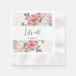 Pink Floral Bridal Shower Paper Coined Napkins