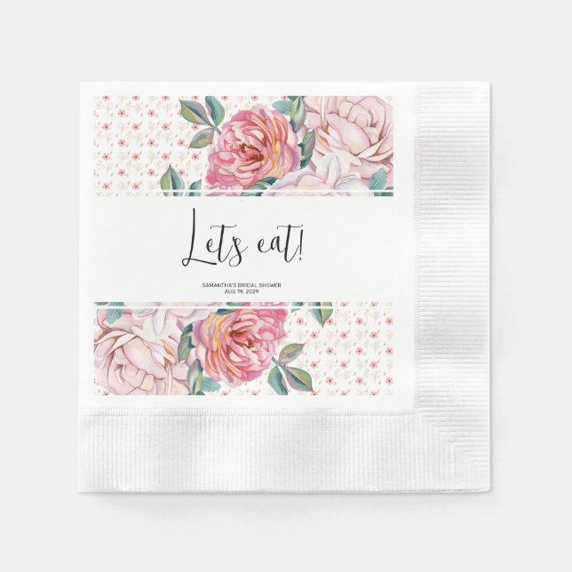 Pink Floral Bridal Shower Paper Coined Napkins (Front)