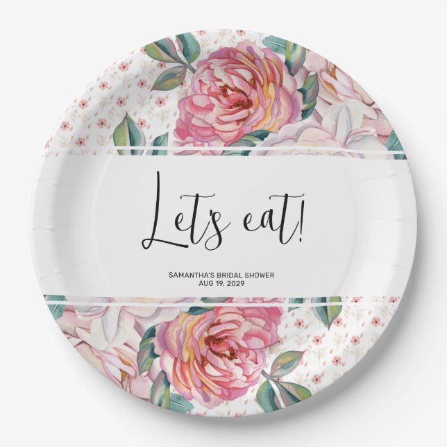 Pink Floral Bridal Shower  Paper Plates (Front)