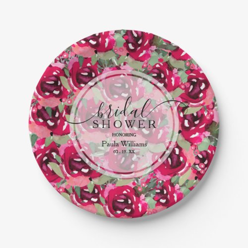 Pink Floral Bridal Shower Paper Plates