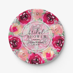 Pink Floral Bridal Shower Paper Plates