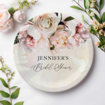 Pink Floral Bridal Shower Paper Plates