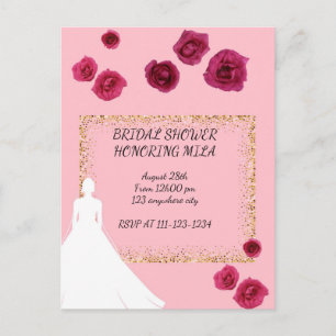 pink floral bridal shower postcard
