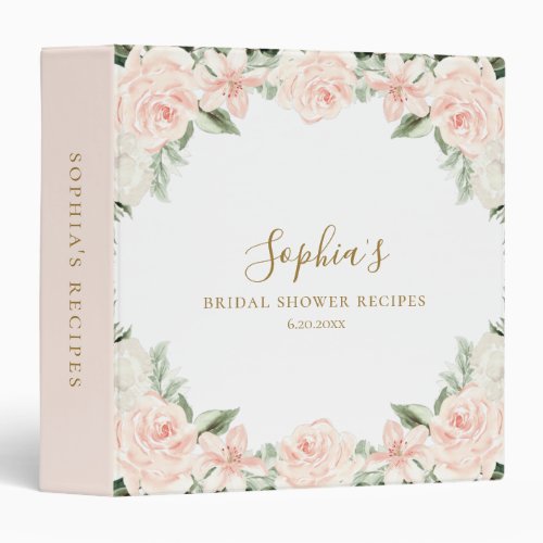Pink Floral Bridal Shower Recipe Book 3 Ring Binder