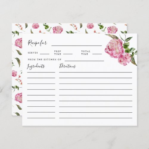 Pink Floral Bridal Shower Recipe Card