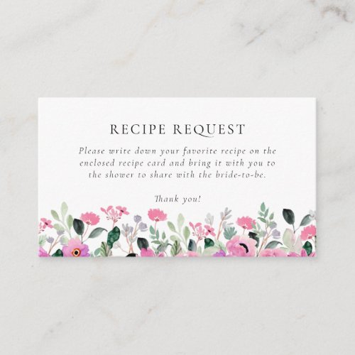 Pink Floral Bridal Shower Recipe Request Enclosure Card