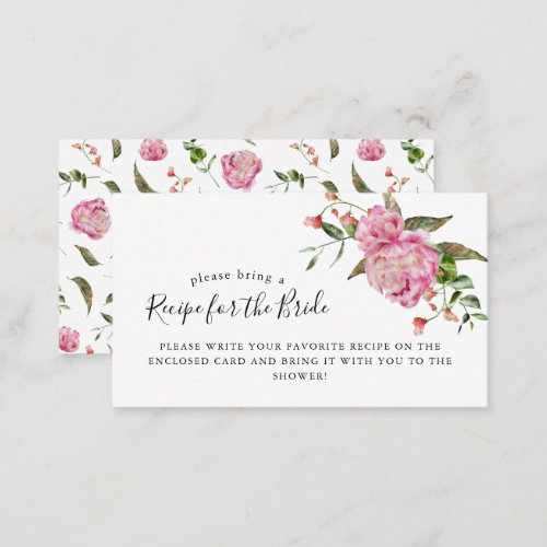 Pink Floral Bridal Shower Recipe Request  Enclosure Card