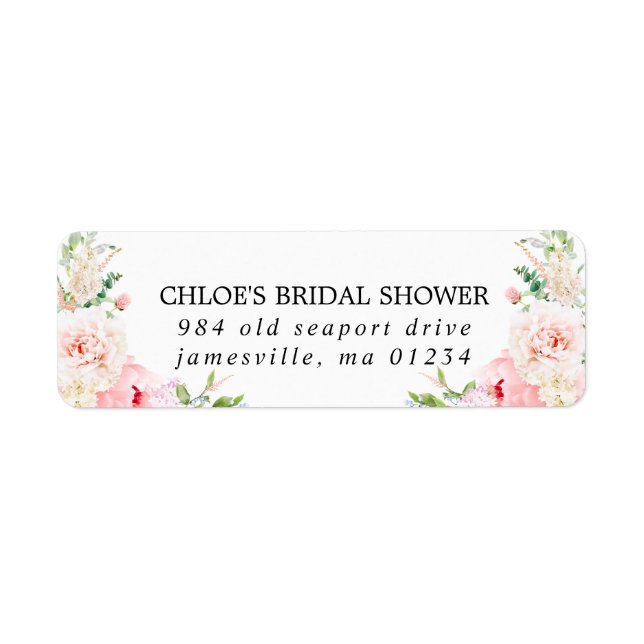 Pink Floral Bridal Shower Return Address Label (Front)