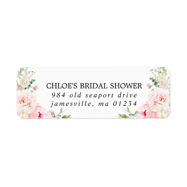 Pink Floral Bridal Shower Return Address Label | Zazzle