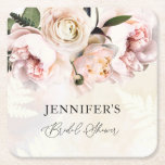 Pink Floral Bridal Shower Square Paper Coaster<br><div class="desc">Pink Floral Bridal Shower Paper Coasters. Designed in an Elegant Soft Blush Pink and White Peony and Roses. Matching items in our store Cava Party Designs.</div>