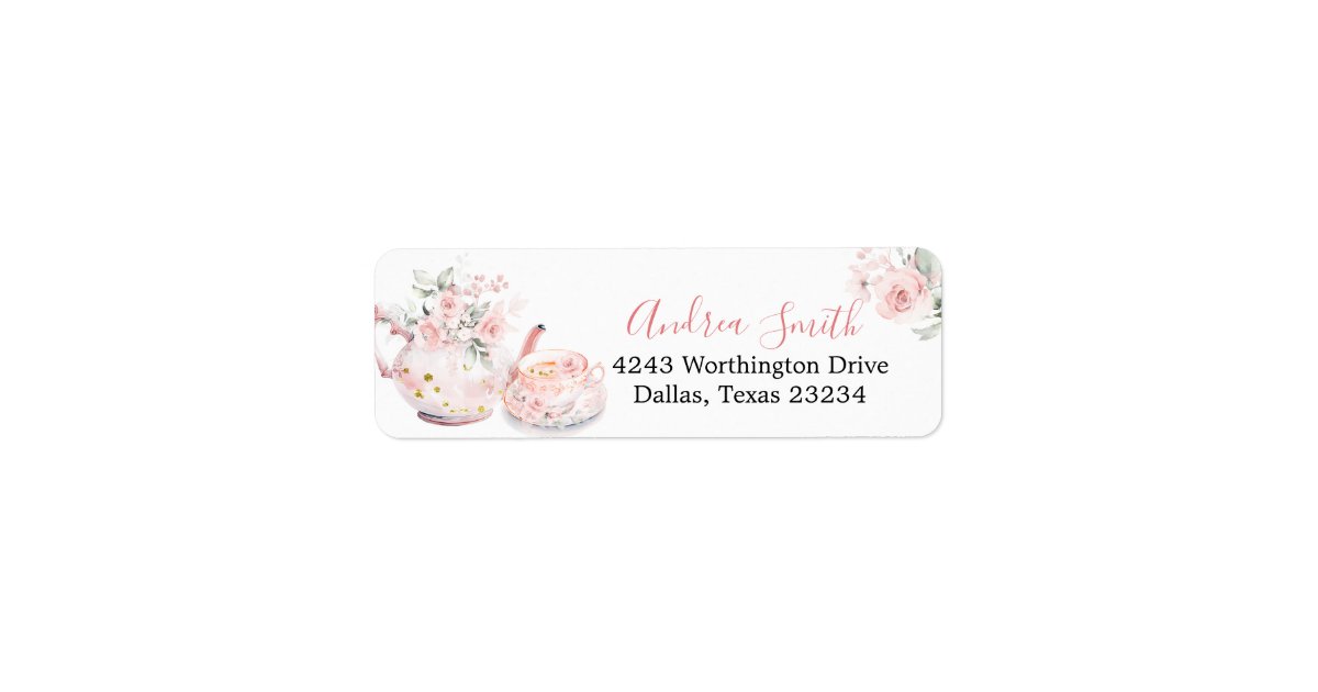 Pink Floral Bridal Shower Tea Party Address Label | Zazzle