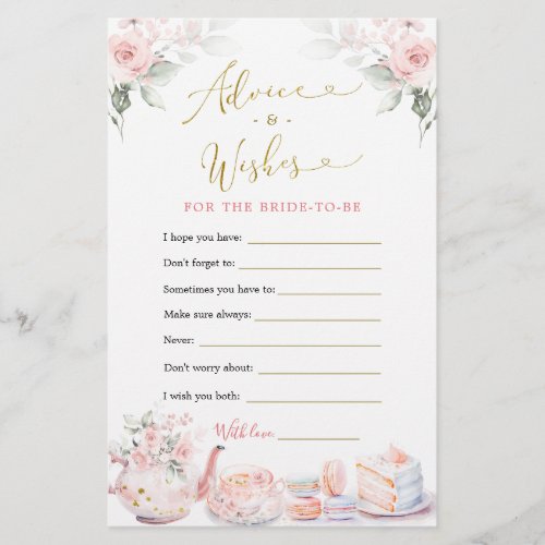 Pink Floral Bridal Shower Tea Party Advice Card