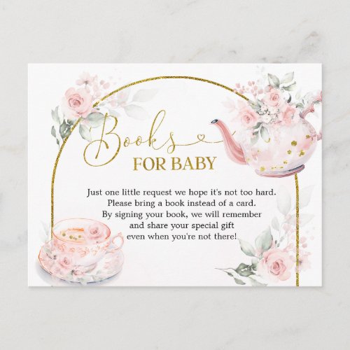 Pink Floral Bridal Shower Tea Party Books for Baby Invitation Postcard