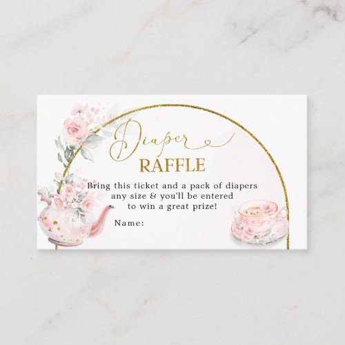 Pink Floral Bridal Shower Tea Party Diaper Raffle Enclosure Card