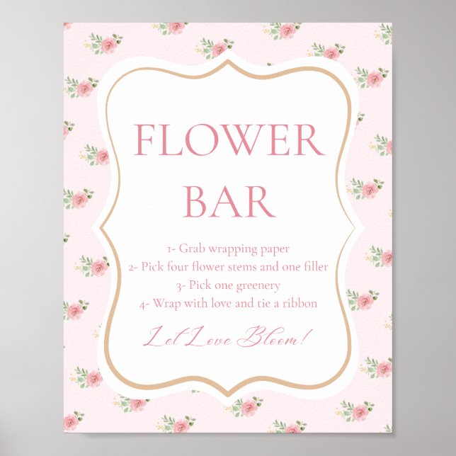 Pink Floral Bridal Shower Tea Party Flower Bar  Poster (Front)