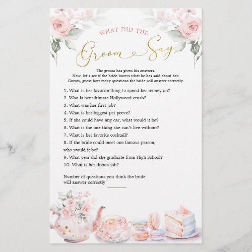 Pink Floral Bridal Shower Tea Party Groom Say