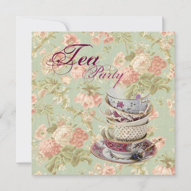 Pink Floral Bridal Shower Tea Party Invitation (Front)