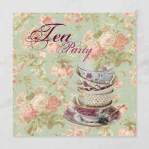 Pink Floral Bridal Shower Tea Party Invitation