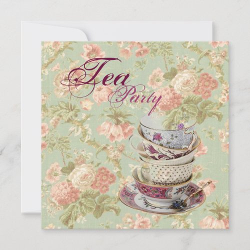 Pink Floral Bridal Shower Tea Party Invitation