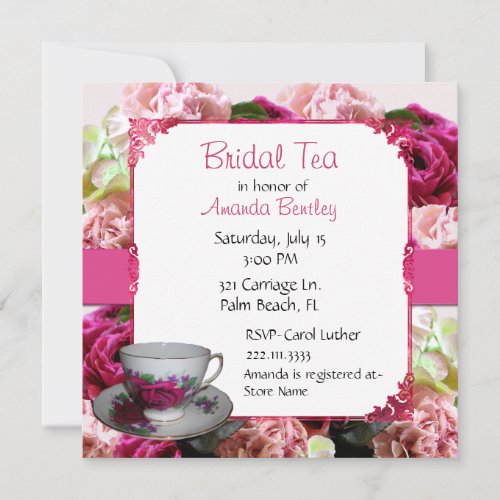 Pink Floral Bridal Shower Tea Party Invitation