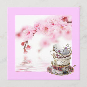 Pink Floral Bridal Shower Tea Party Invitation