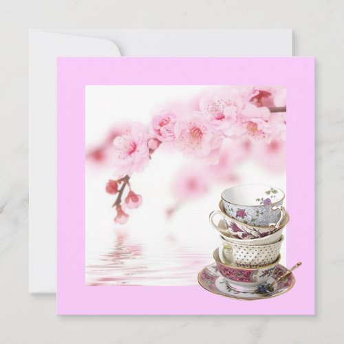 Pink Floral Bridal Shower Tea Party Invitation