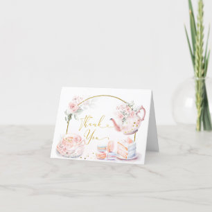 Pink Floral Bridal Shower Tea Party Letterpress Thank You Card