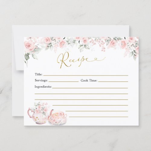 Pink Floral Bridal Shower Tea Party Recipe Card